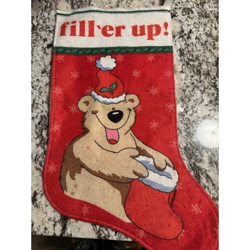 VTG Felt Christmas "Fill-er Up!" Stocking-1987 Jim Benton-17.25" Sassy Stocking